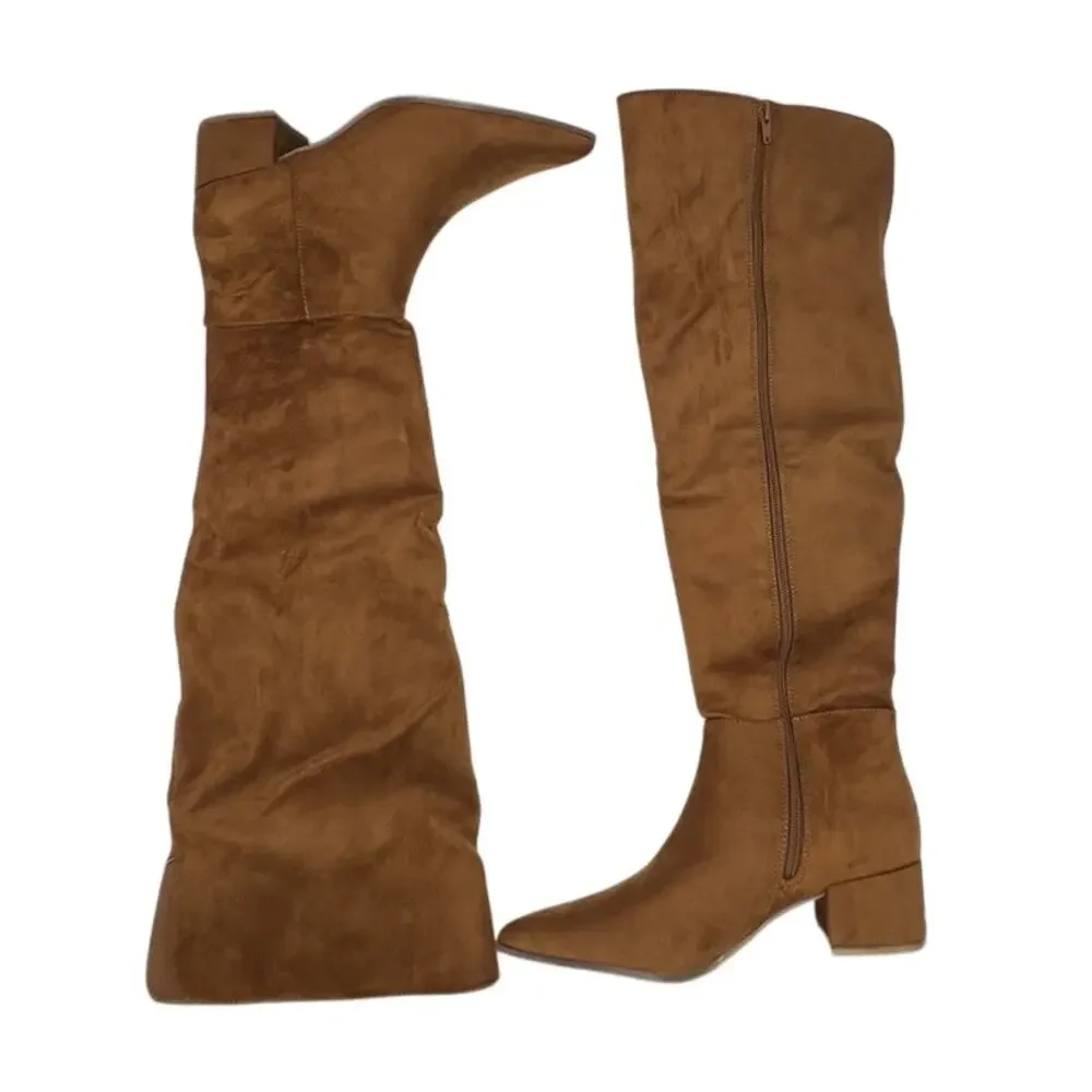 On 34th Gabriella Cognac Block Heel Over The Knee Boots 7.5